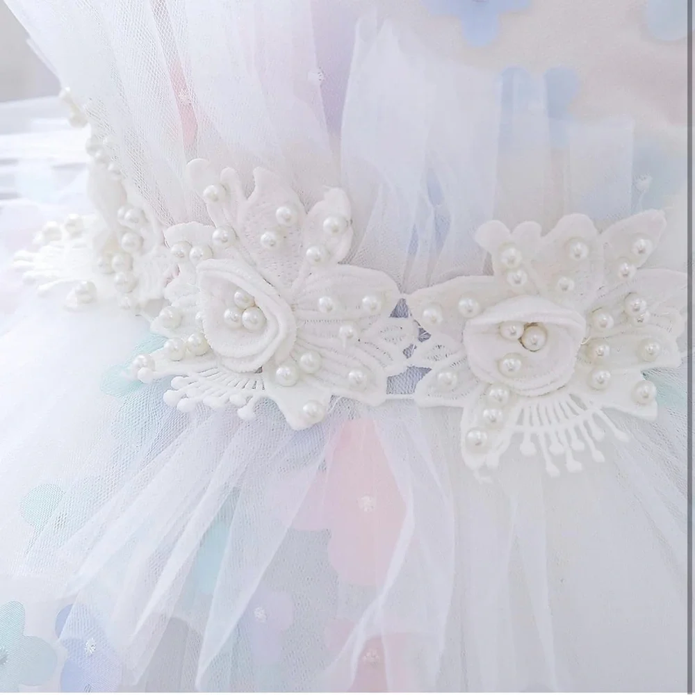 Girls White Flower Tulle Dress-2-3 Years-White-Reedoo Peter - Picture 4 of 8